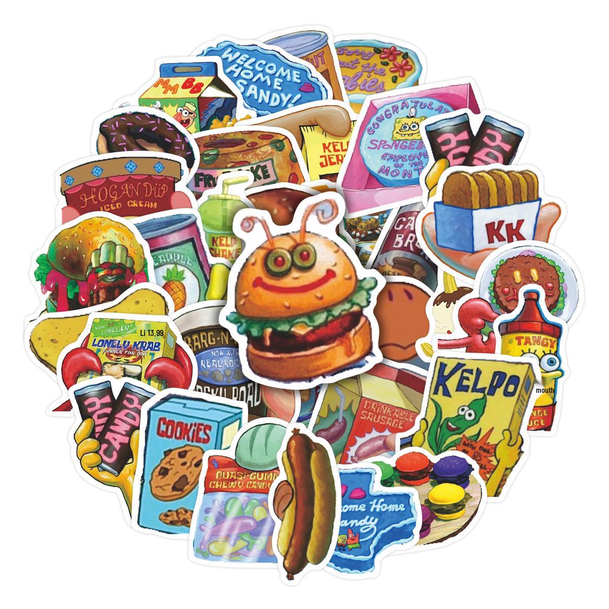 50 Sheets Children s Cartoon SpongeBob Decorative Stickers for Notebooks