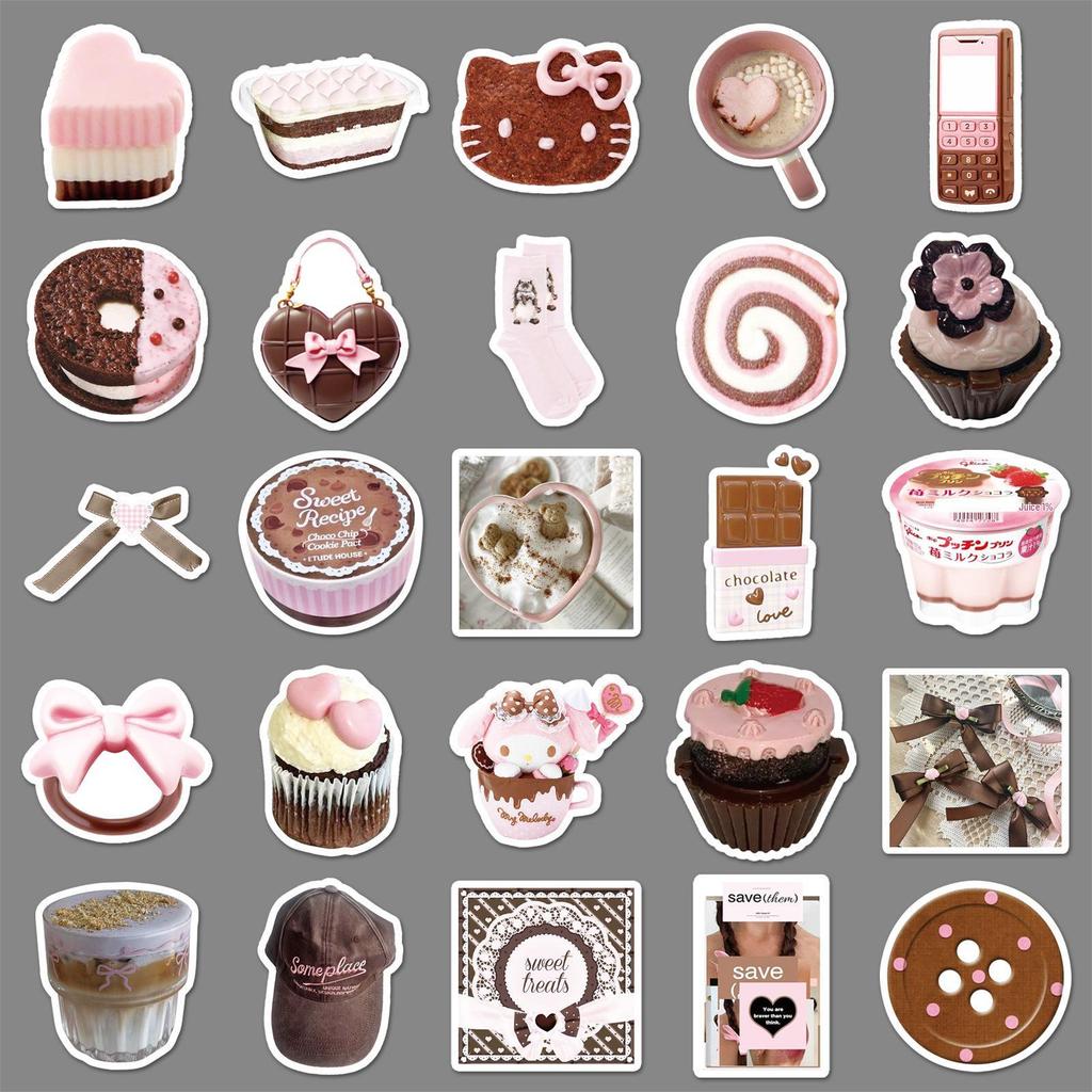 50 Pink & Brown Aesthetic Stickers: Dopamine Sweet, Phone & Laptop Waterproof Decor