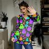 Women's Casual Fashion Sexy Comfort Halloween Printed V-Neck Button Long Sleeve