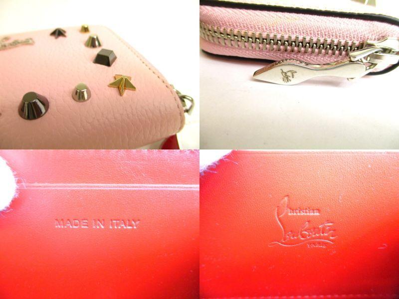 Porte-monnaie rond zippé en cuir rose clair Christian Louboutin authentique #9691 remis à neuf