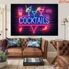 Tapeçaria de Cocktail com Luz Neon, Parede de Tijolos Fundo Decoração de Parede de Bar
