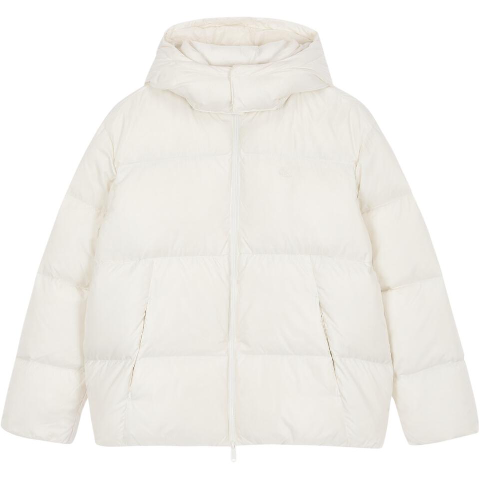 Calvin Klein Minimalist Comfortable Fashion Loose Glossy Hooded Down Jacket Men Outerwear White J327349-YBI
