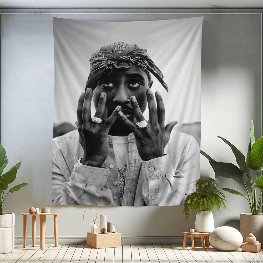Rapper TTupac SShakur Cartoon Tapestry Art Science Fiction Room Home Decor Wall Hanging Sheets