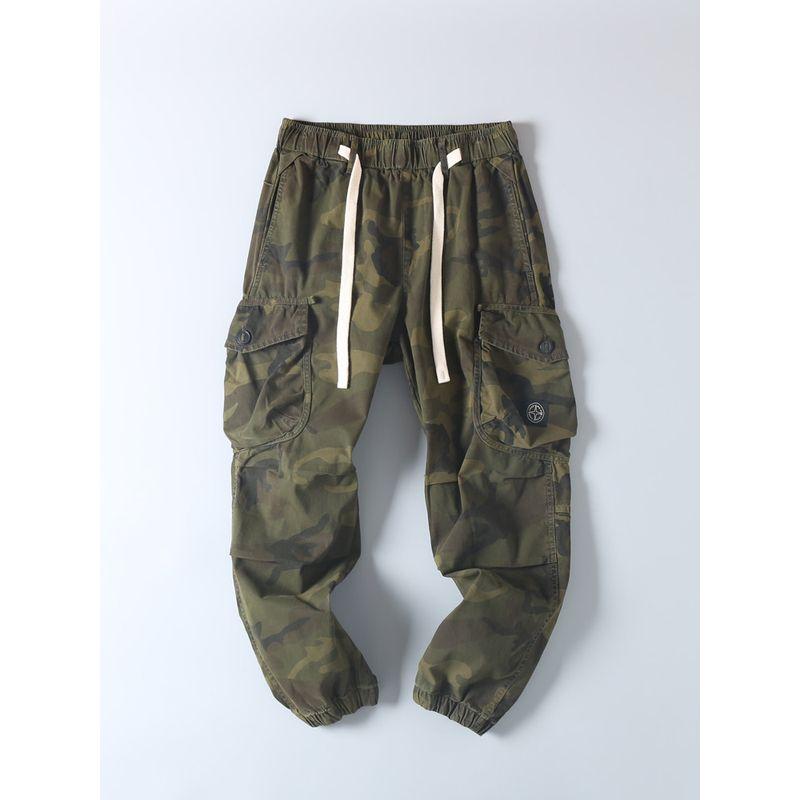 American Outdoor Loose Easiest for Match Three-Dimensional Large Pocket Camouflage Cargo Pants Spring & Fall Men Retro Distressed Casual Pants