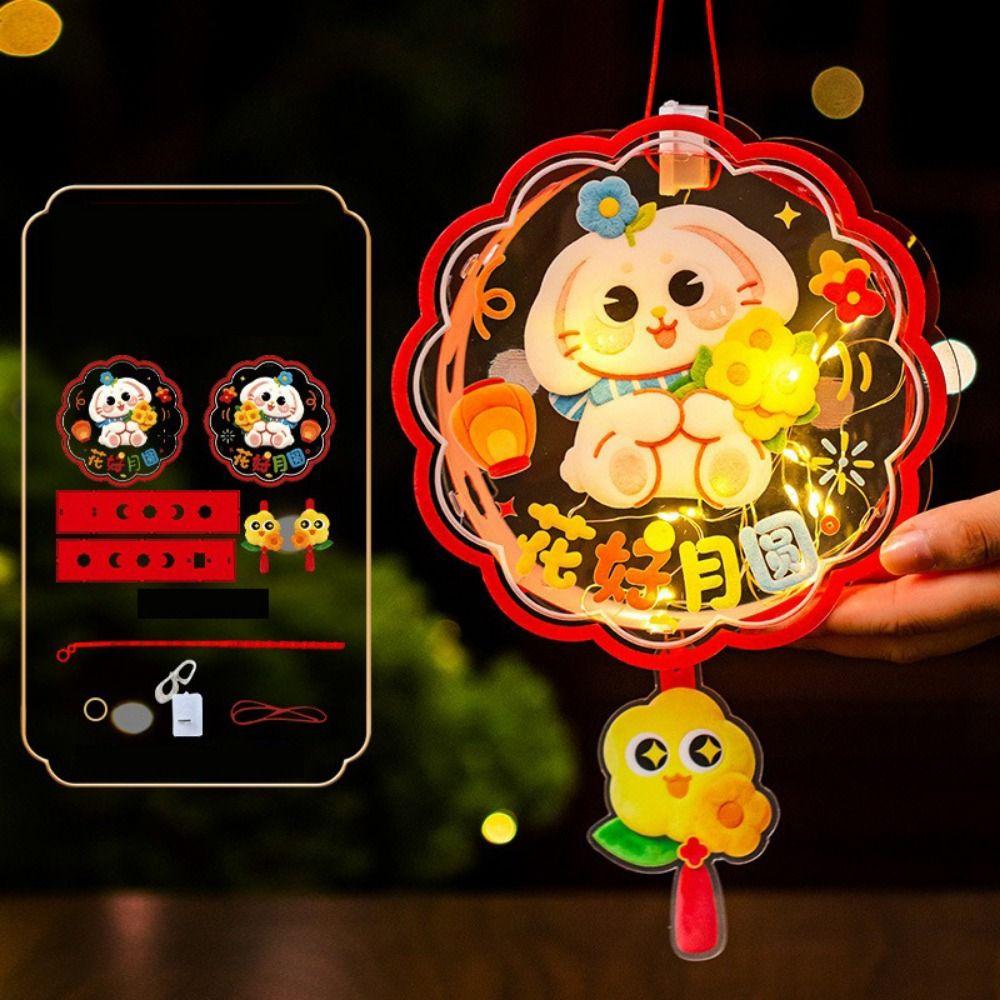 Cute Bunny Lantern Cartoon Creative Design Mid Autumn Lantern Handmade Craft Glowing Handheld Rabbit Flower Lantern Party Favors