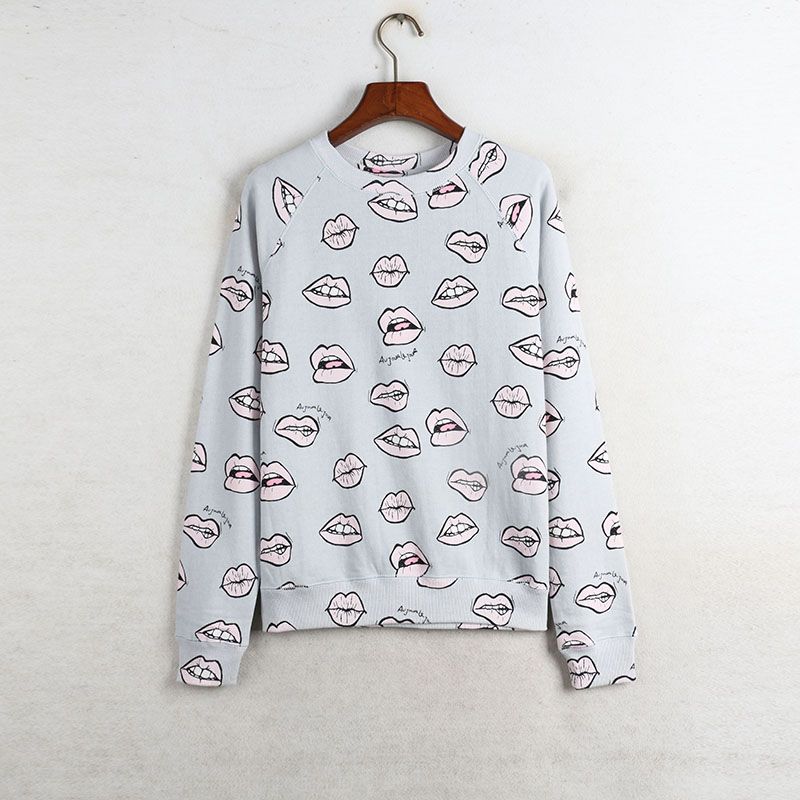 

Home Autumn and Winter Foreign Trade Korea Order Pure Cotton Printed Pattern Women clothes Fleece-lined Hoodie Long sleeve Women clothes Top Warm Light blue Bust size 108