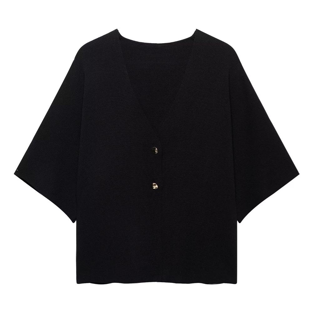 

Женский однотонный трикотажный свитер с коротким рукавом Весна/Лето 2025 Medium чёрный