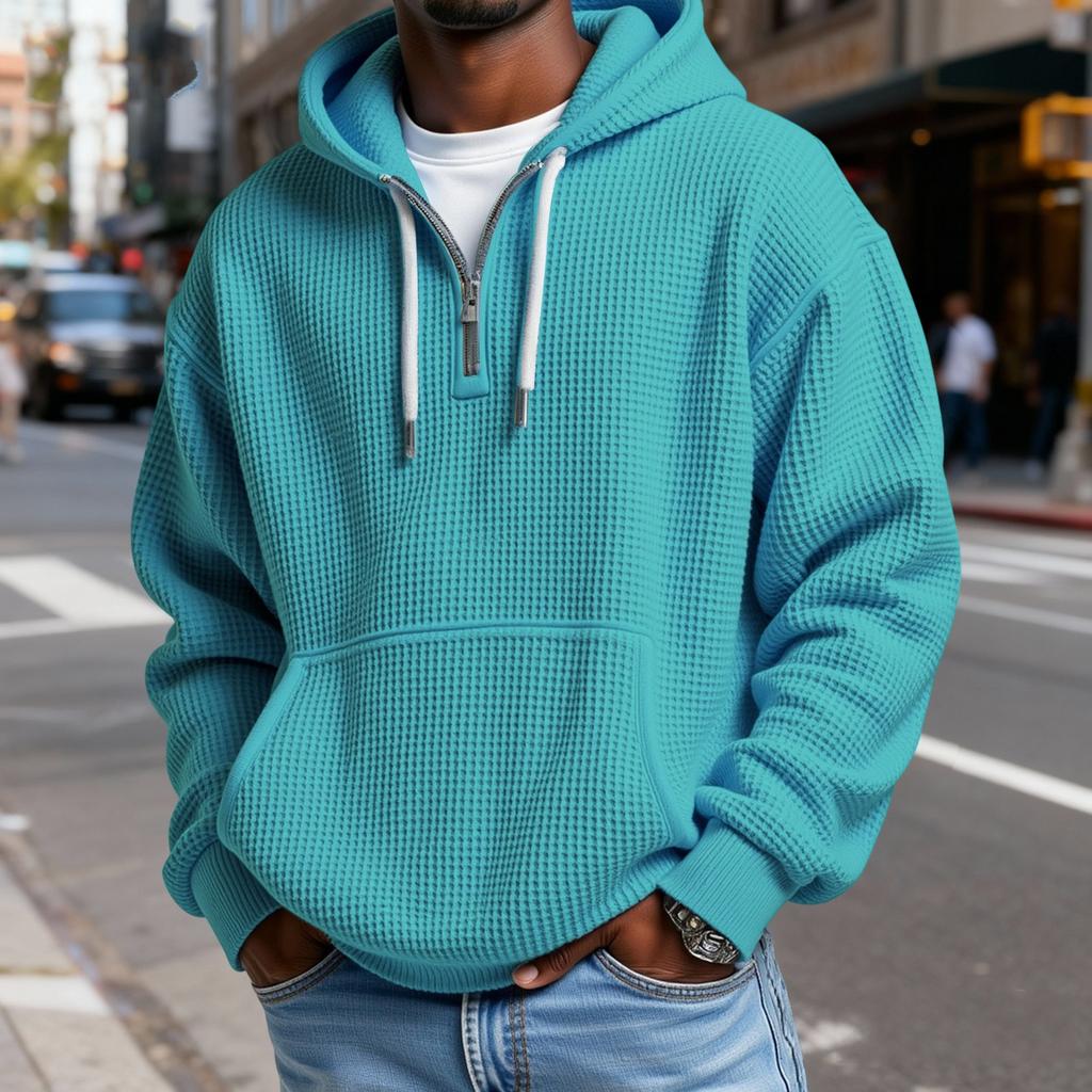 Mokaloha Pánská ležérní jednobarevná mikina s kapucí a zipem, každodenní ležérní tričko s dlouhým rukávem na zip