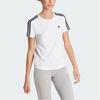 Adidas Striped Embroidered Sports Crew Neck Short Sleeve T-Shirt, Women's, White