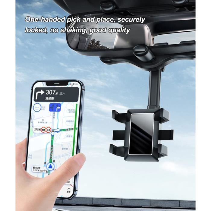 Support Telephone Voiture Retroviseur, 360°Rotatif Rétractable Support Smartphone Voiture, Support Portable Voiture pour A45