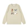 Retro Japanese Cartoon Cat Print Long Sleeve T-Shirt - Pure Cotton