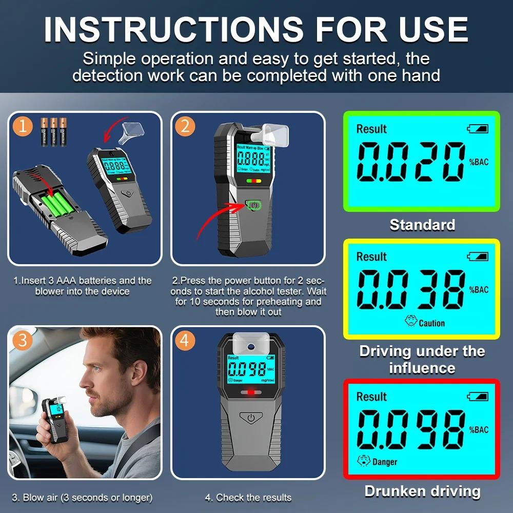 New Portable Alcohol Tester with Voice Broadcast LCD Display Breath Alcohol Analyzer Breathalyzer Drunk Driving Checker for Personal
