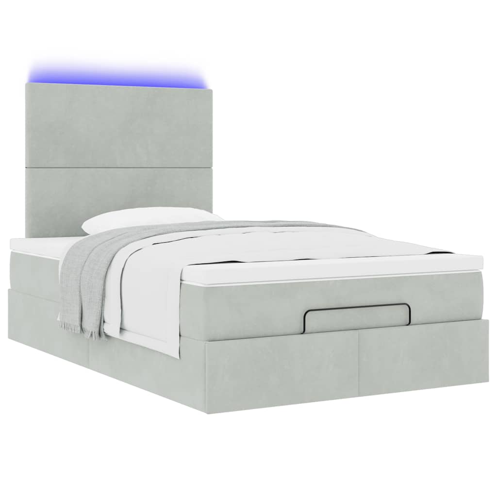 Enjoy Restful Nights with This Ottoman Bed with Mattresses and LED Lights In Light Grey 120 X 200 Cm Velvet