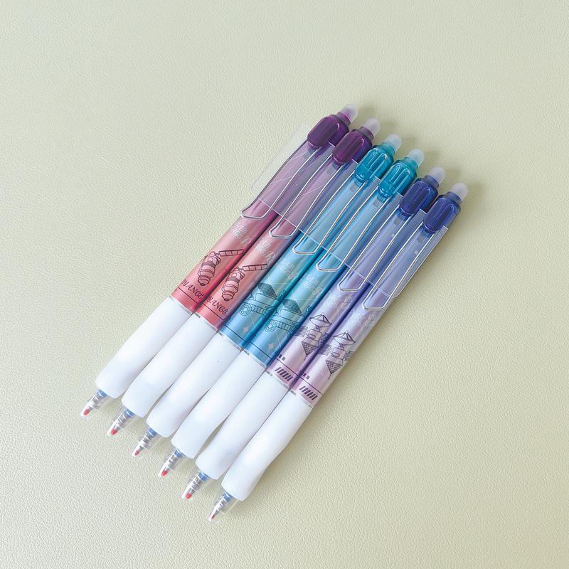 Triangular Grip Clickable Erasable Gel Pen with Metal Clip, Bullet Tip 0.5mm, Crystal Blue