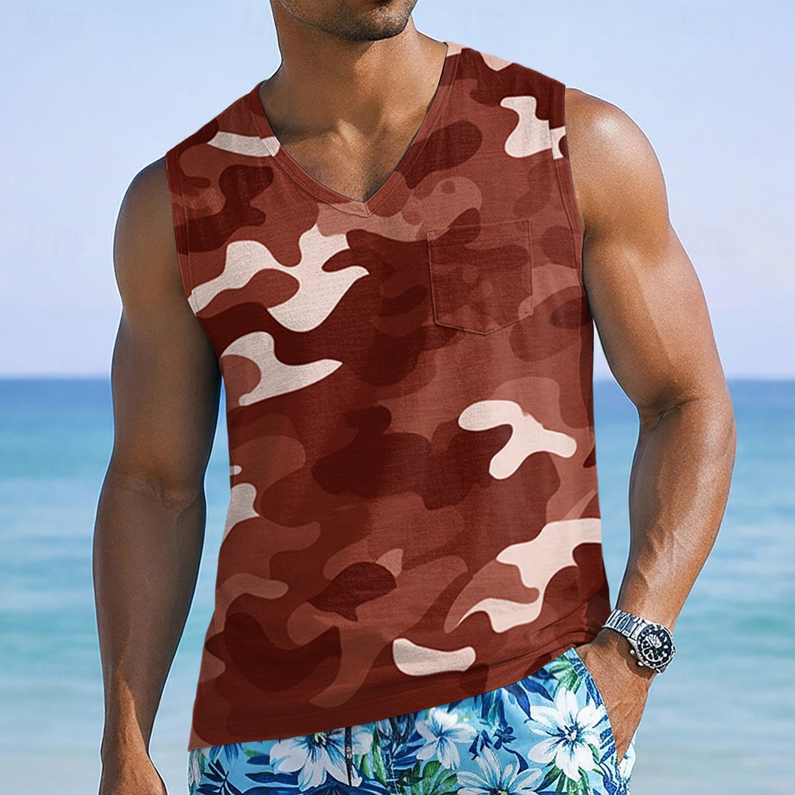 

Men s Athletic Casual Wide Strap Pocket Tank Top Sleeveless Shirt Lightweight Breathable Fabric Suitable for Workout and Outdoor Activities S киноварь