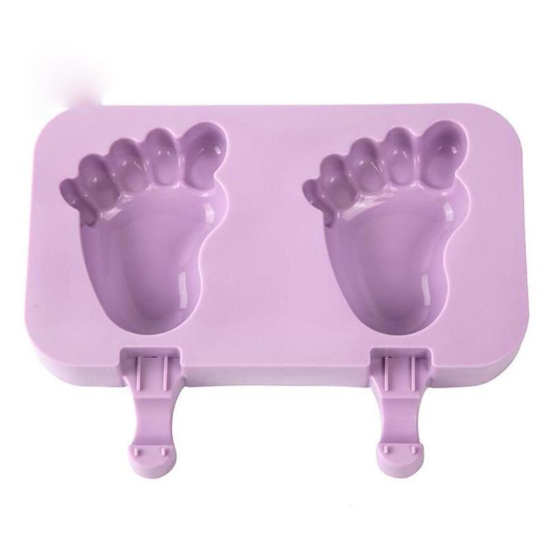 Silicone Ice Cream Mold with Lid Footprint Jelly Ice Ball Maker Baby DIY Food Supplement Tool Popsicle Stick Kitchen