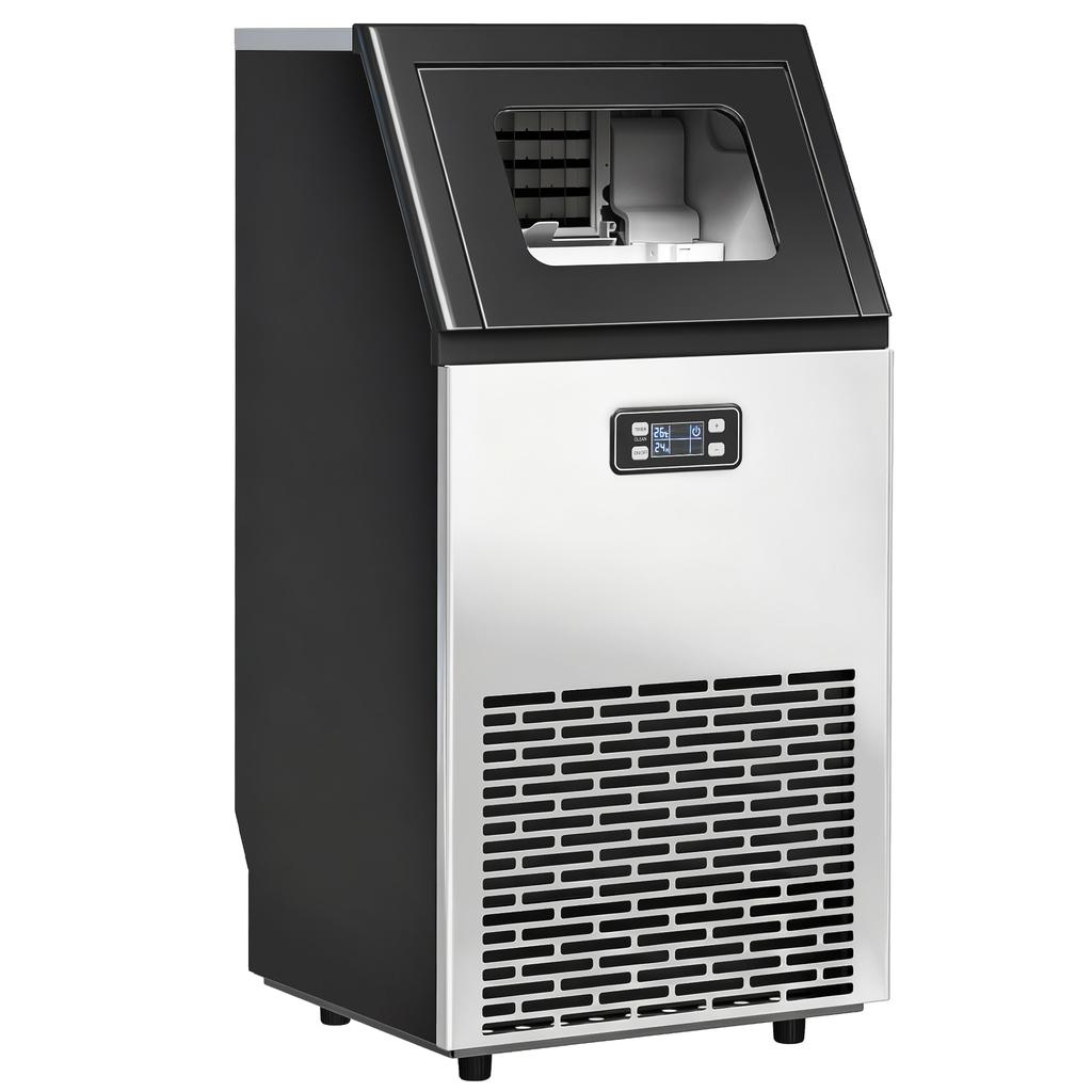 Commercial Ice Maker Machine, Freestanding Stainless Steel Ice Machine with Self-Cleaning, LCD Display, 45kg/24 Hours and 11kg Storage for Home