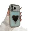 Heart-Shaped Mirror Phone Holder & Rhinestone Glitter Case for iPhone 15 Pro Max, 16, 17