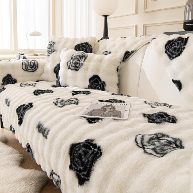 

New Product Rabbit Plush Sofa Cushion Winter Thickened Non-Slip Seat Cushion Cream Wind Leather Sofa Cover Cover Cloth Towel 70*70cm