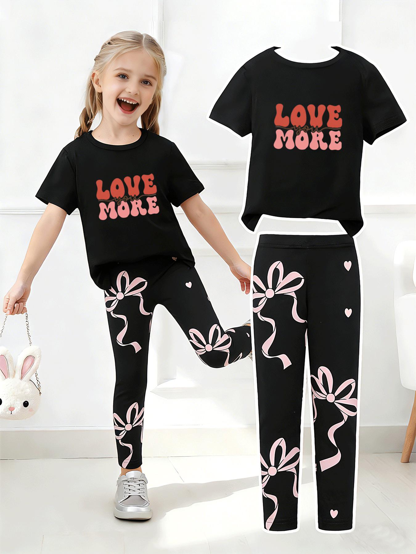 

Girls Summer Casual Short-Sleeve Long Pants Set - European & American Cross-Border Print 4Y