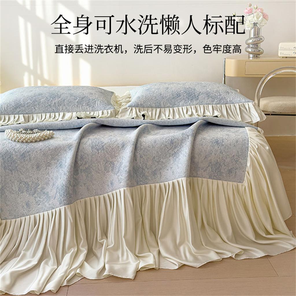 Princess Style Summer Cool Feeling Ice Bean Cool Mat Lace Bed Skirt Three Piece Set - Garden