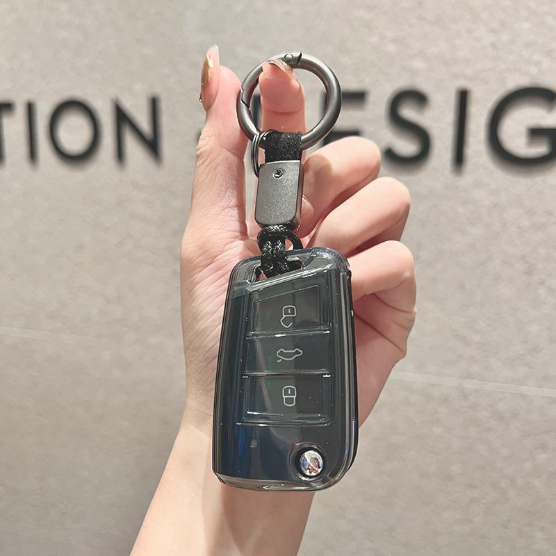 Transparent Black Key Cover for FAW-Volkswagen Jetta VS5/VS7 - Simple Design