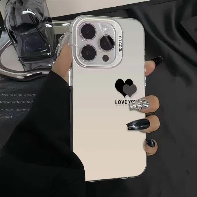 The new colored silver simple double love is suitable for Apple 17promax mobile phone case iphone15 Europe and America 14/16E.