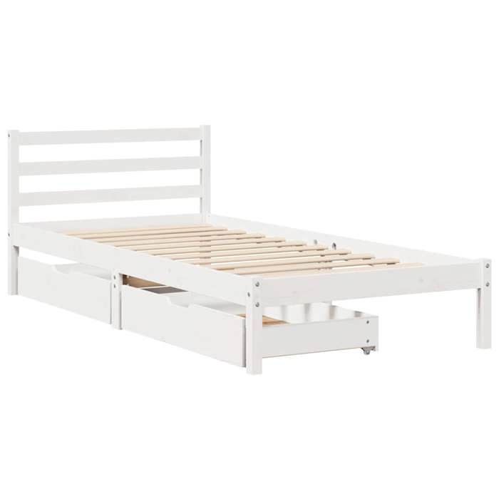 VidaXL Bed Frame with Drawers White 90x190 Cm Solid Pine Wood, Slatted Base, Single Bed Frame, Solid Wood Bed Frame 3301527
