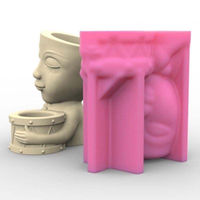 Durable Silicone Mold Silicone Casting Mould Human with Drum Shaped Silicone Craft Molds for DIY Making Resin Flowerpot