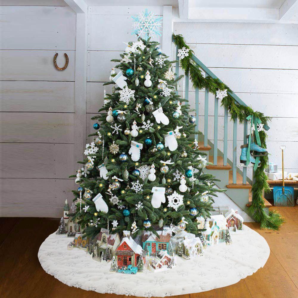 White Premium Silver Sequin Snowflake Christmas Tree Skirt For Chic Christmas Celebrations