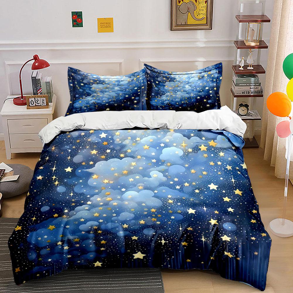 Starry Night Sky Decor Set Bedding Set with 1 Duvet Cover 2 Pillowcases Single Double King Queen, Gift