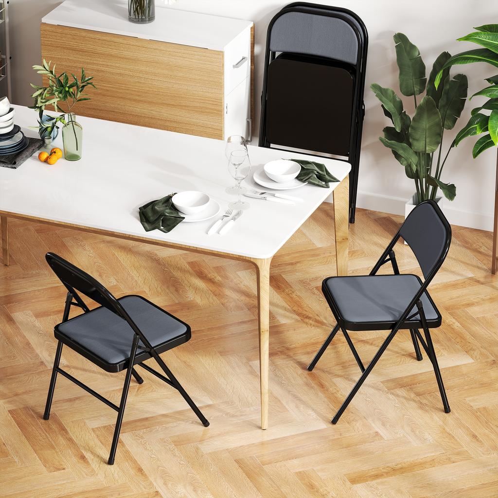 Folding Chairs, Set of 4, Steel Frame, 45 x 46 x 78 cm, Grey