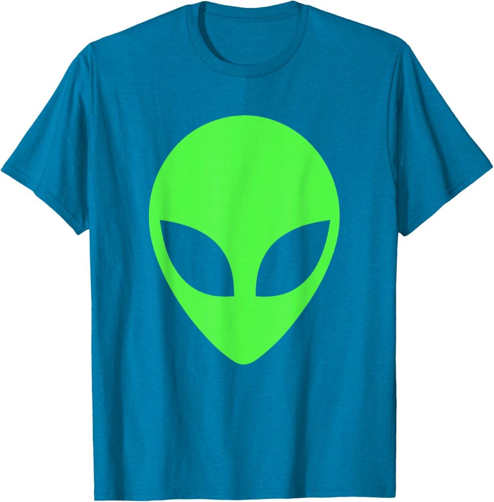 Green Alien Head Graphic Tee Breathable Cotton Casual Trip T-Shirt for Men