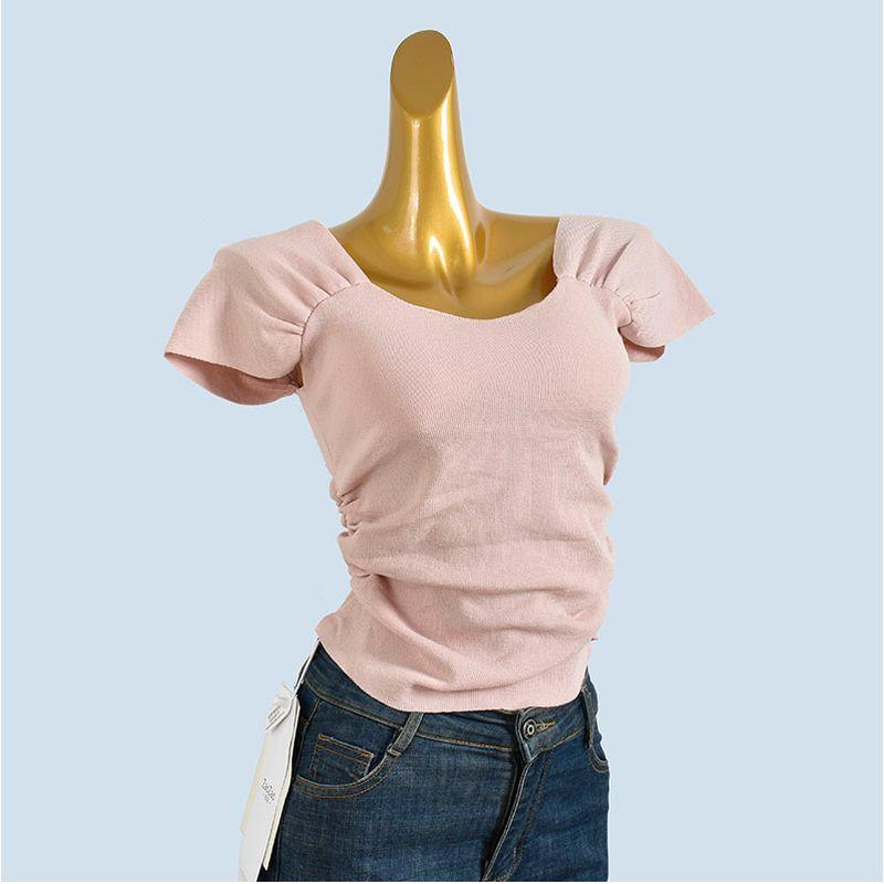 + Chest Pad Gyaru Sexy Square Collar Design Sense Niche T-shirt Women Summer Pure Desire Slim Fit Slimming Short Sleeve Small Top
