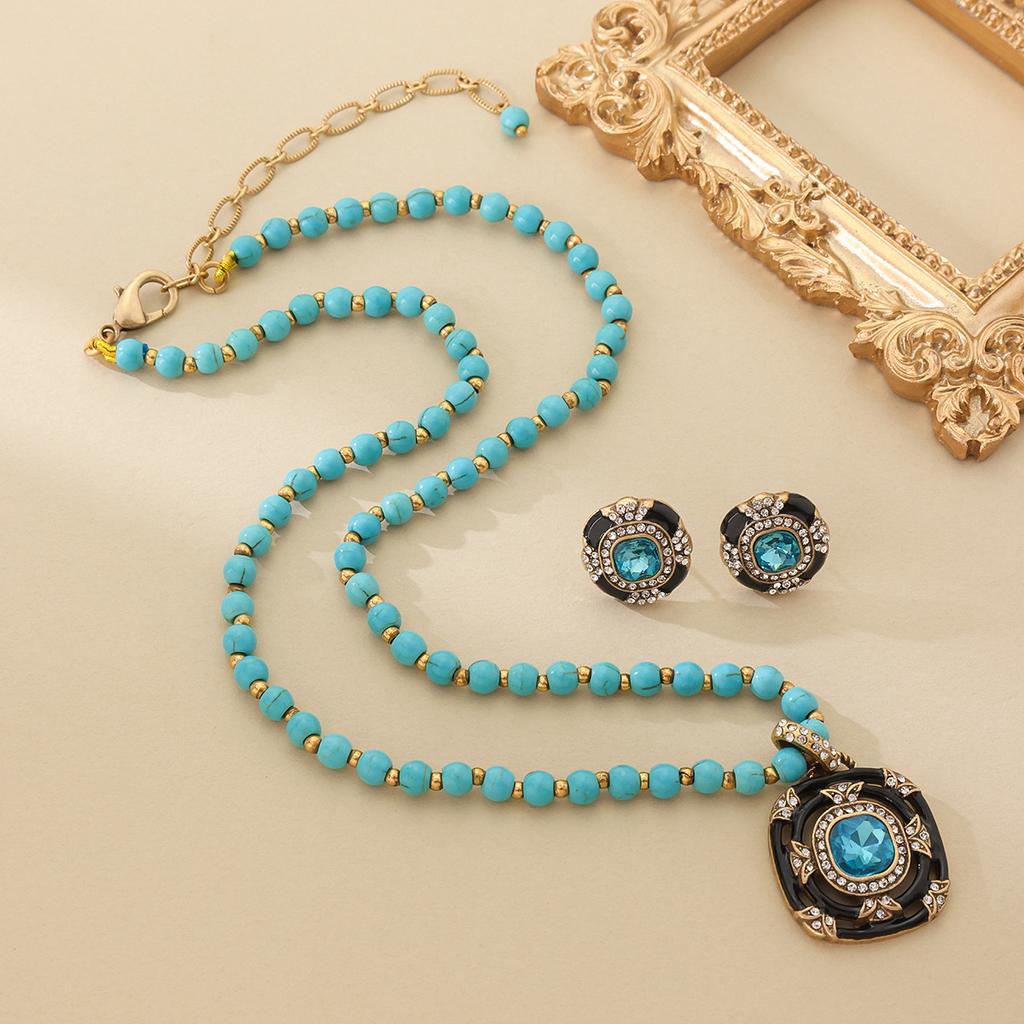 Of Retro Vintage Antique Earrings Set With Turquoise Inlaid Sapphire Pendant