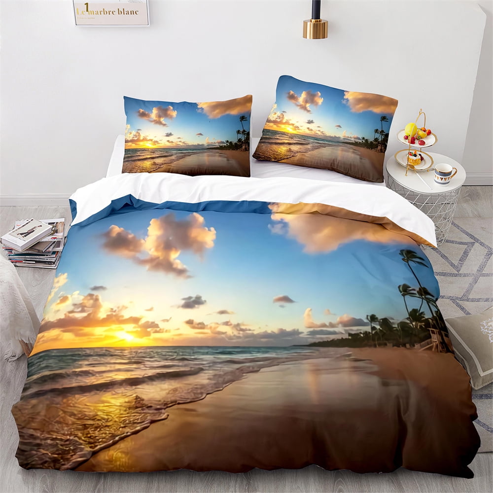 Comforter Beach Ocean Sunset Hawaiian Waves Tropical Island And Sea Beach Nature For Bedroom Rations Women Kids Warm And Soft