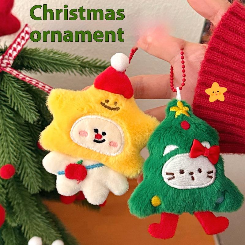 Cartoon Christmas Plush Doll Pendant Keychain Fluffy Cute Creative Soft Stuffed Doll Backpack Pendant Decorative Accessories