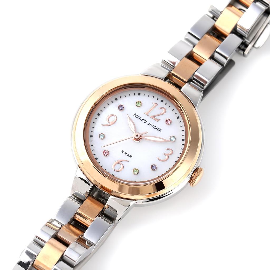 Mauro Geraldi Solar Stainless MJ056 Pink Women's Watch, Steel, (White & Gold)