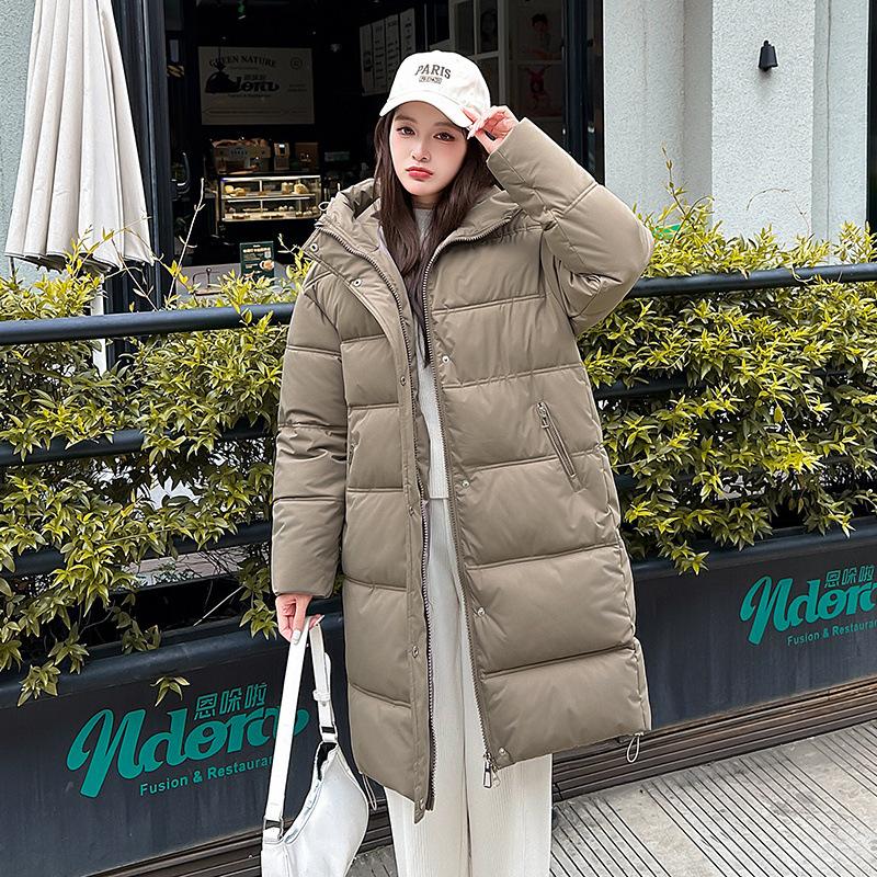 Russia thickened winter long knee cotton clothes women's Korean version thickened hooded simple bread clothes winter coat