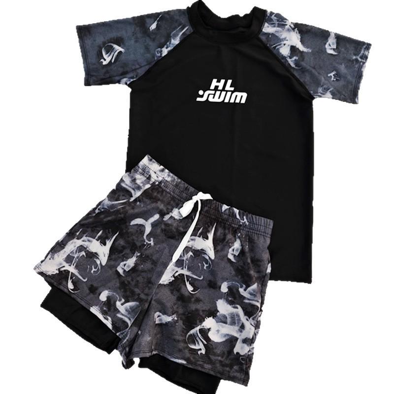 Men's & Boys' Quick-Dry Swimsuit Set: Anti-Embarrassment Swim Top & Shorts for Hot Springs