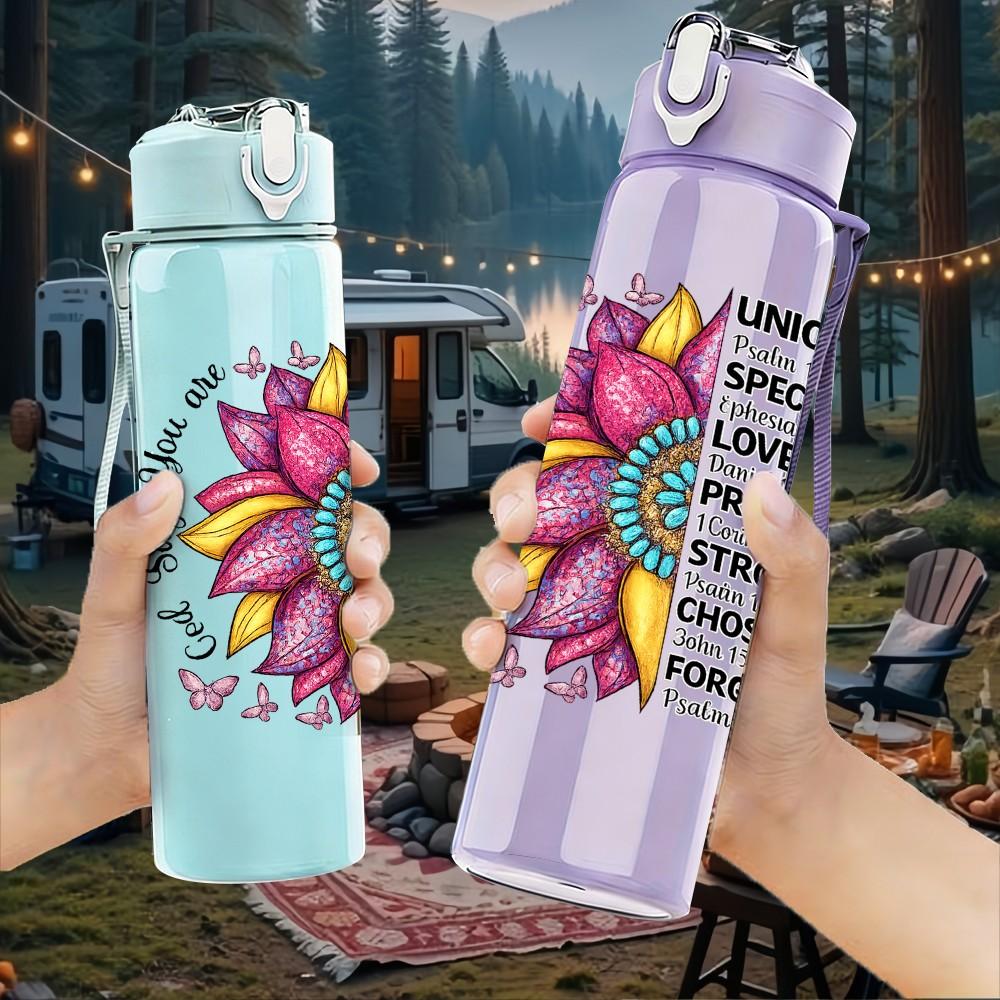1PC Sunflower Boho Floral Slogan Art Print 750ml Color Plastic Sports Water Bottle Leakproof Flip Straw Lid Suitable for Sports Office Home Use