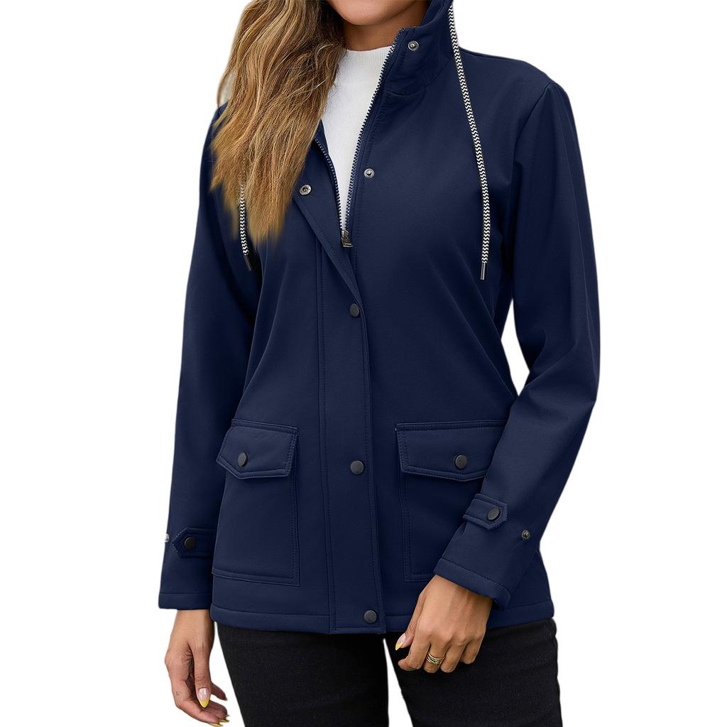 Womens Raincoats With Hood  Lightweight Outdoor Hooded Waterproof Windbreaker Solid Trench Coat Jacket Plus Size
