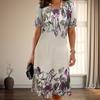Fashion Womens Loose Flower Print O Neck Short Sleeve Leaves Print Loose Streetwear A-line Dress