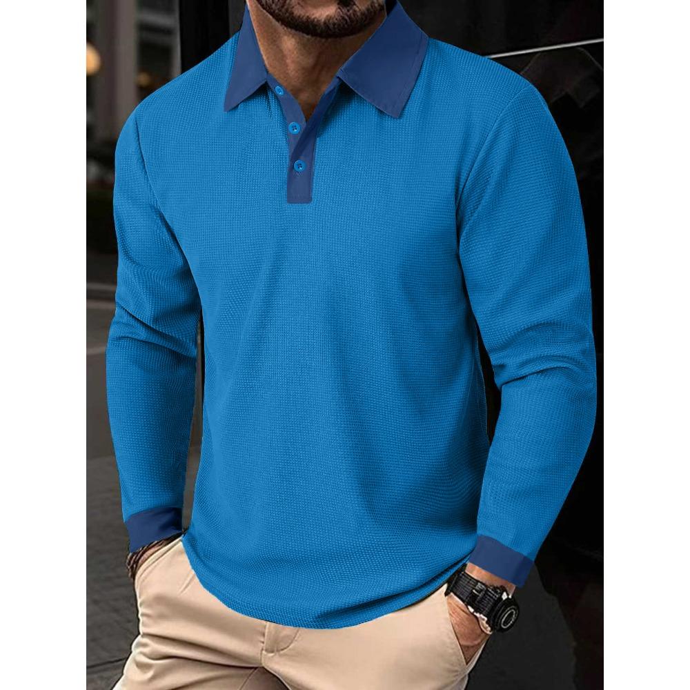 Plain-coloured men’s polo shirt with a turn-down collar and long sleeves