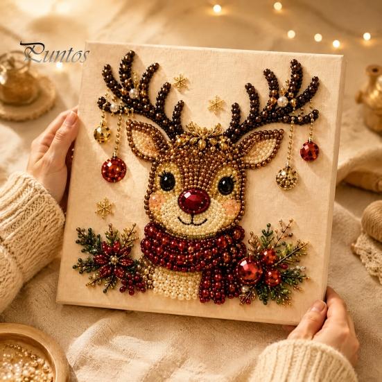 Handgefertigte Dekorationsornamente DIY Weihnachts-Perlenmalerei Kunst-Kit mit Holzrahmen, Basteln, Kranz-/Weihnachtsmann-Bastelsets zur Entspannung Claus/Weihnachten