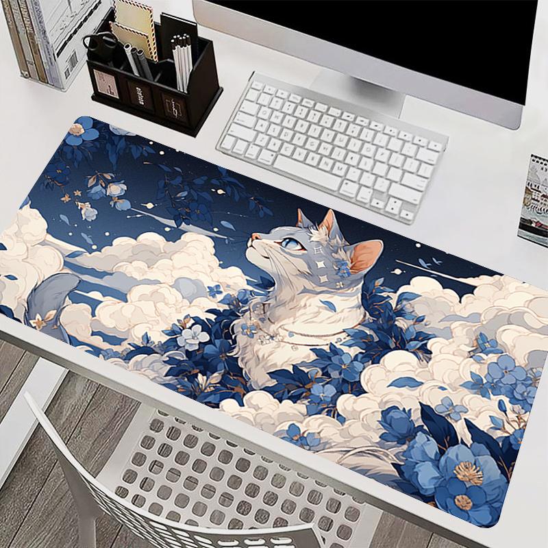 Blumenkatze Mauspads Erweitertes Gamer Schreibtischmatte PC Computer Tastaturmatte Heilendes Gummi Tischmatte kawaii Teppich Großes xxl-Mauspad