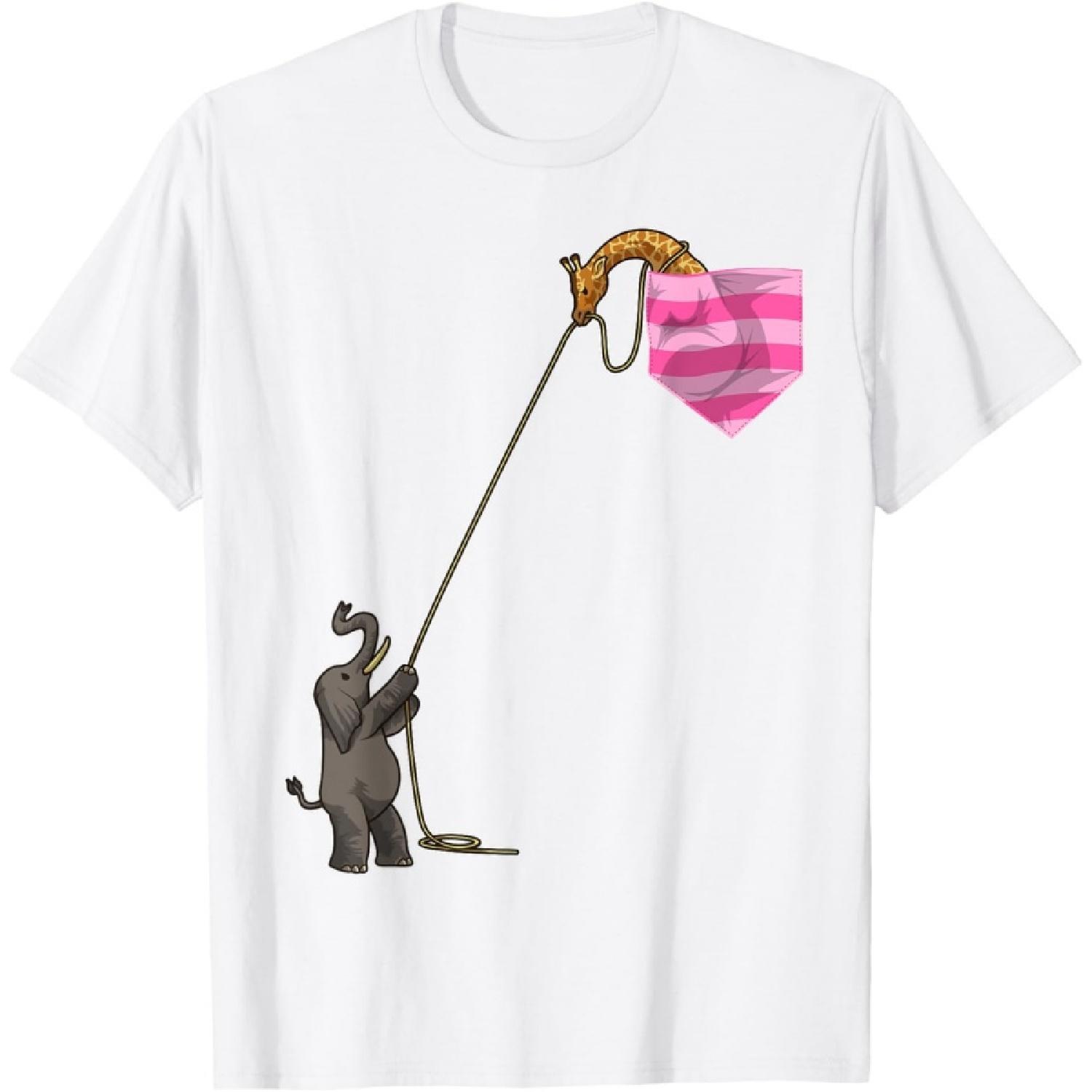 Elephant And Giraffe In A Pocket - Cute Funny Circus Animal T-Shirt XXXXXL белый