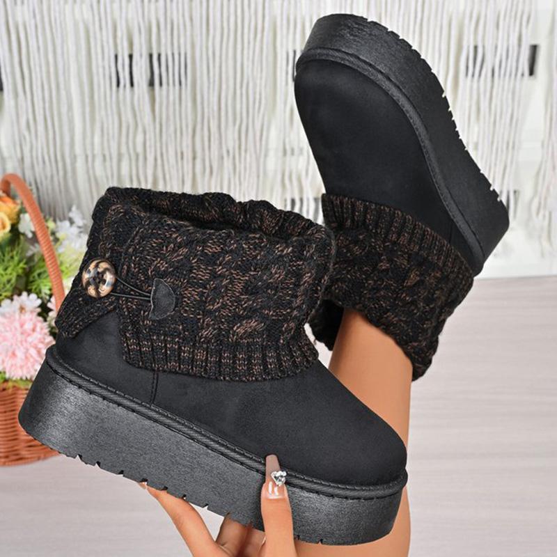 Fashion Plush Size Thick Bottom Snow Boots Women Faux Suede Knitted Snow Boots Woman Winter Comfortable Short Plush Warm Botas Female