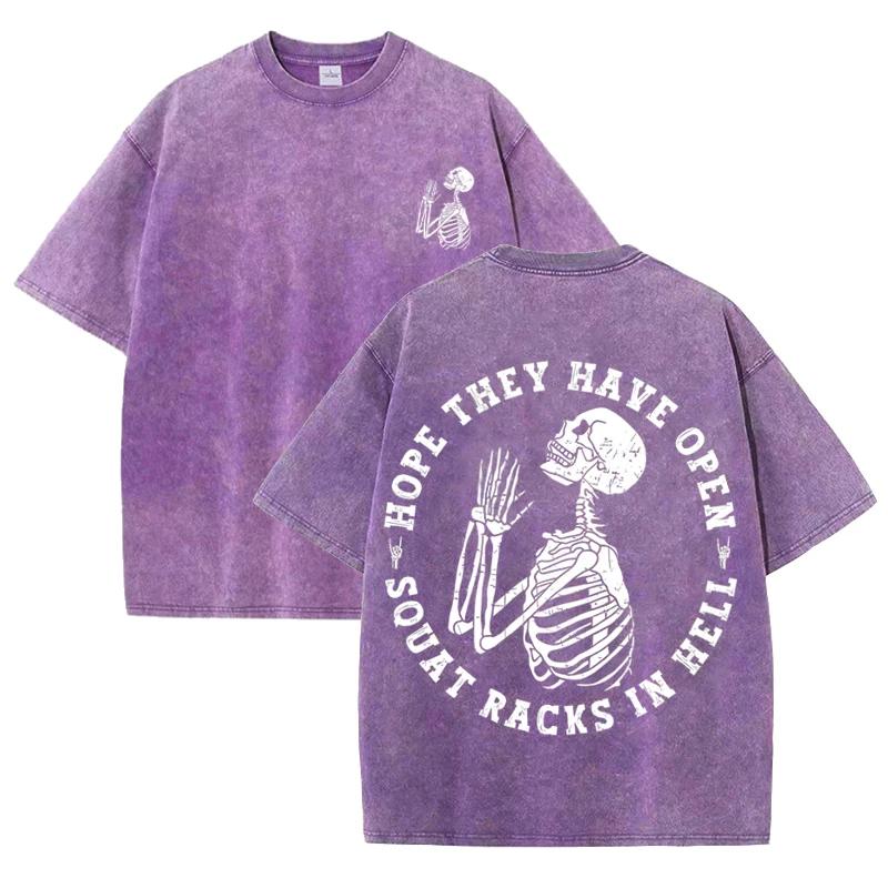 Vintage Black Skeleton Gym T Shirt Funny Workout Quote Acid Wash Oversized Tee