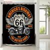 Route 66 Motorcycle Shower Curtain Retro American Highway Design With Chrome Bike And Wings Shower Curtain With Hook